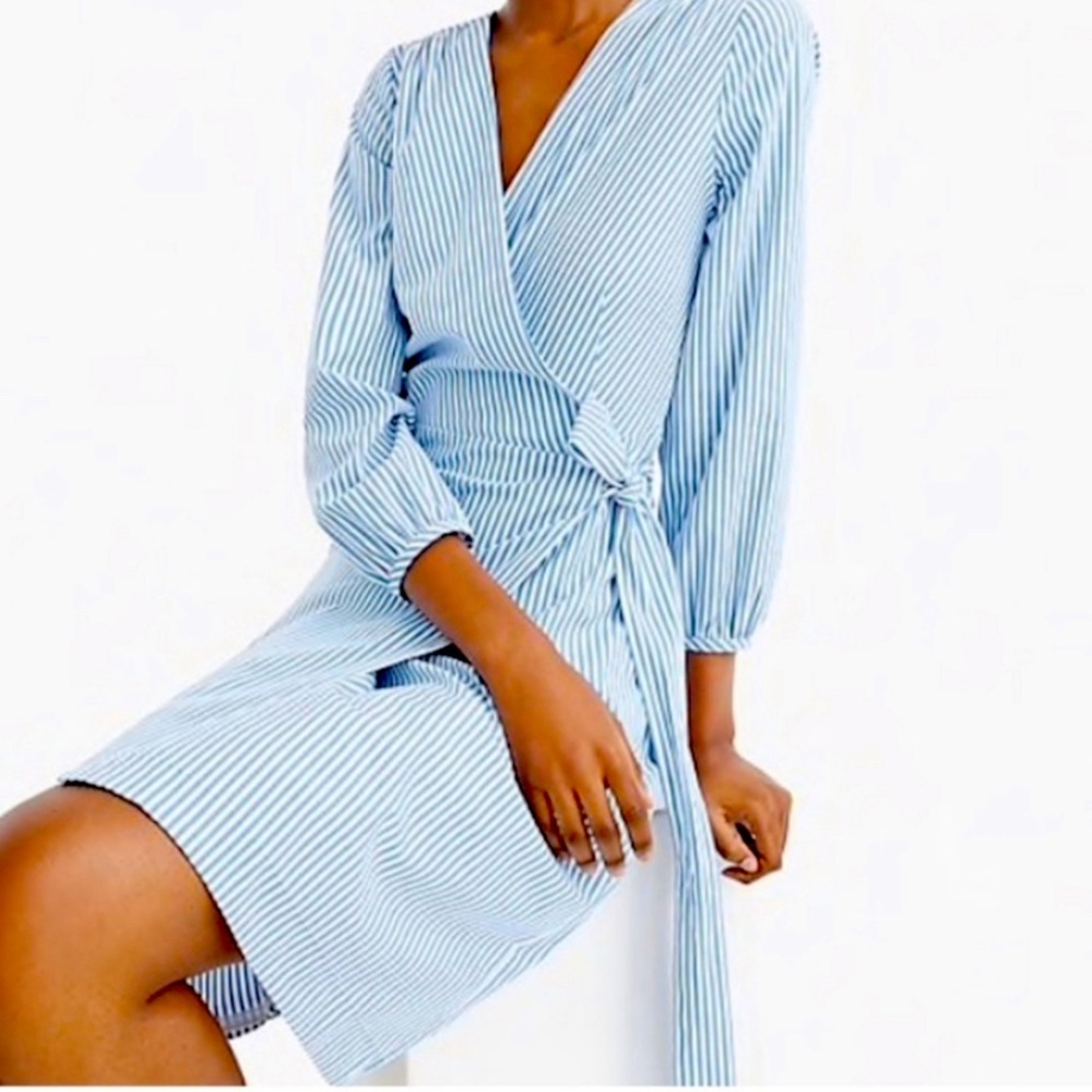 J. Crew wrap dress in blue stripe